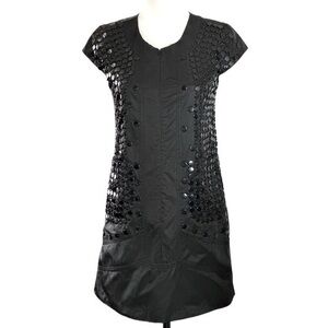 Black Beads Tunic Style Front Zipper Dress Sz S
